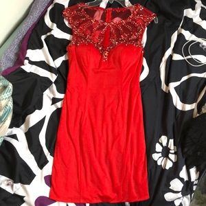 Red Fitted Short Dress with Silver Sequins